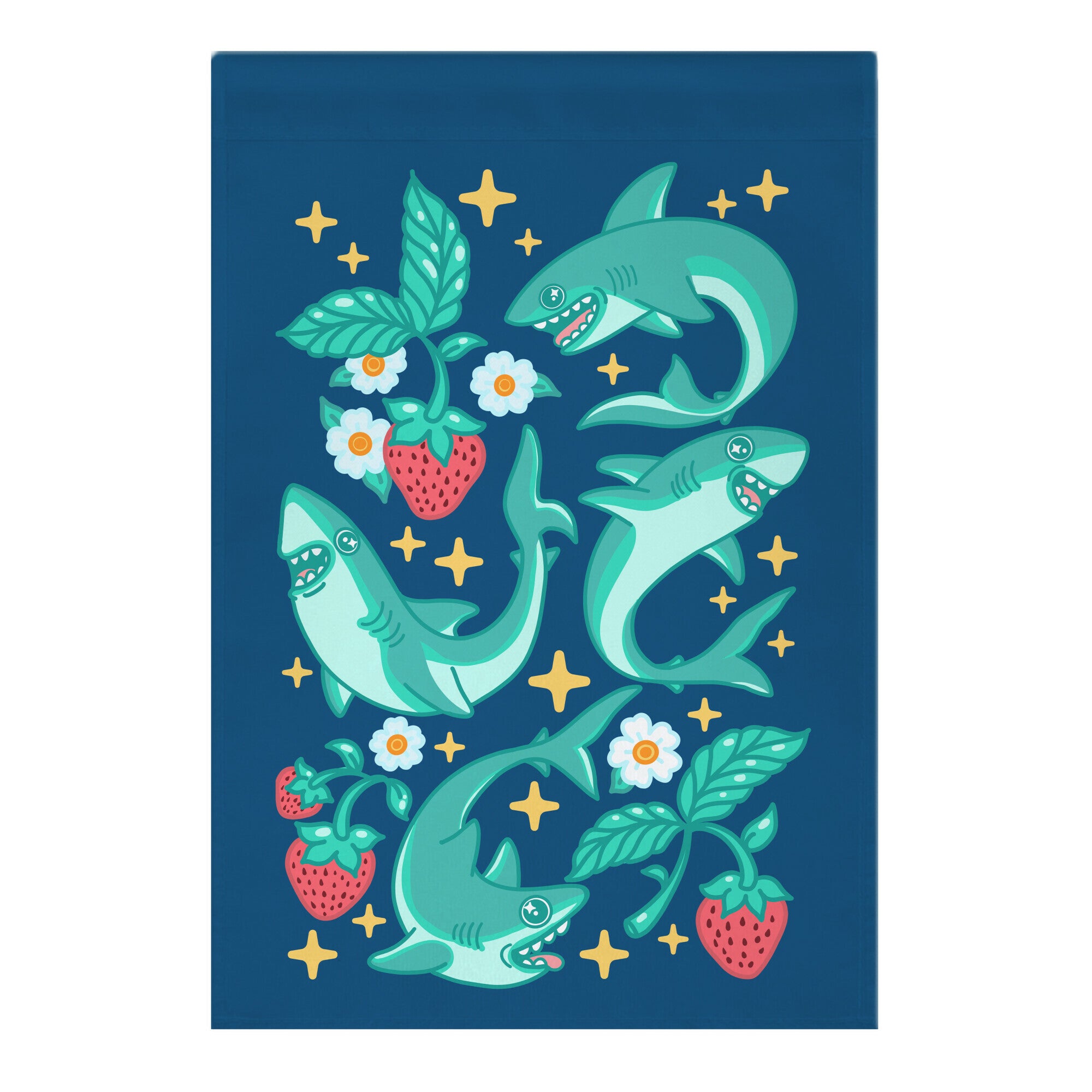 Punk Strawberry Sharks Pattern Garden Flag